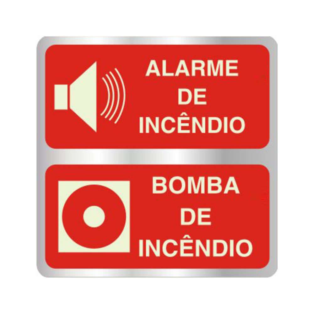 Placa Luminescente Sinalização Alarme Bomba de Incêndio 16x16 - Indika