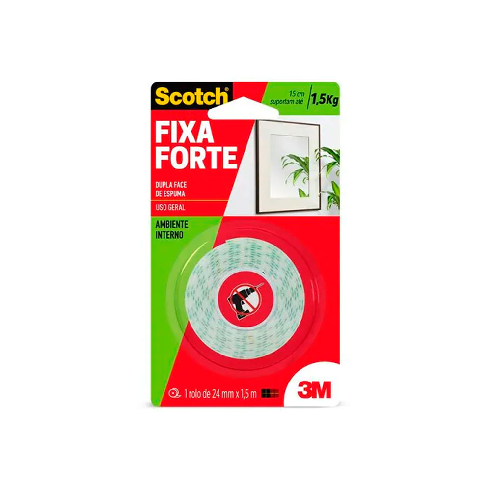 Fita Dupla Face Scotch Fixa Forte Transparente 12mm x 2m - 3M